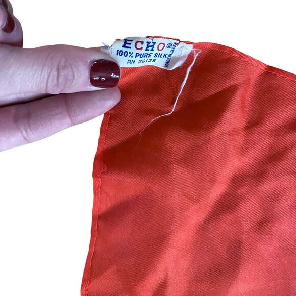 Vintage Echo Silk Scarf 26" Geometric Rolled Hem Blue White Red - Picture 4 of 4